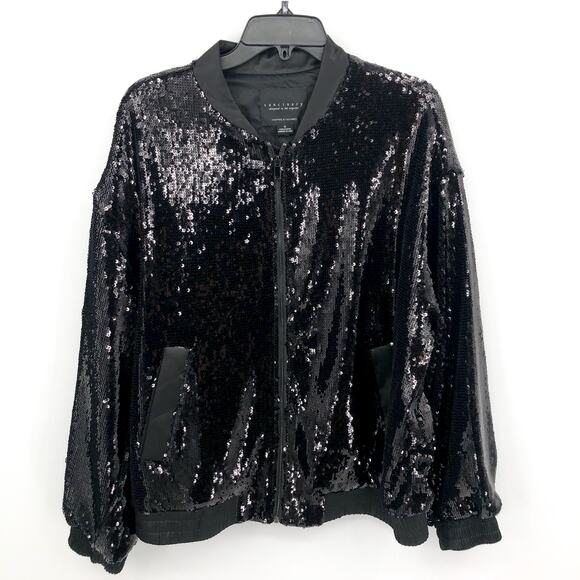 SANCTUARY Women's Sloan Sequined Bomber Jacket 1X Black Long Sleeve NWT - Picture 4 of 11